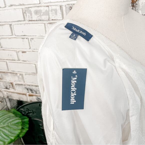 ModCloth Daytime Darling White Sheer Short-sleeve Vneck Button Down Mini Dress 8 - Picture 11 of 13